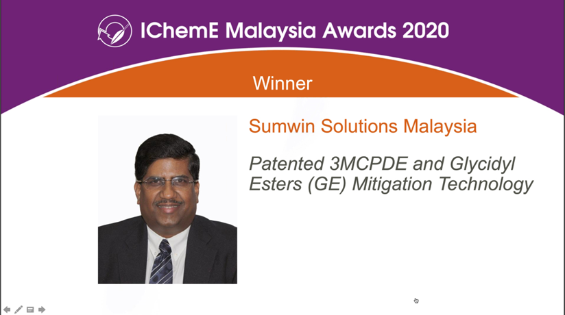 Sumwin Solutions triumphs in the palm oil category at IChemE Malaysia Awards 2020 
