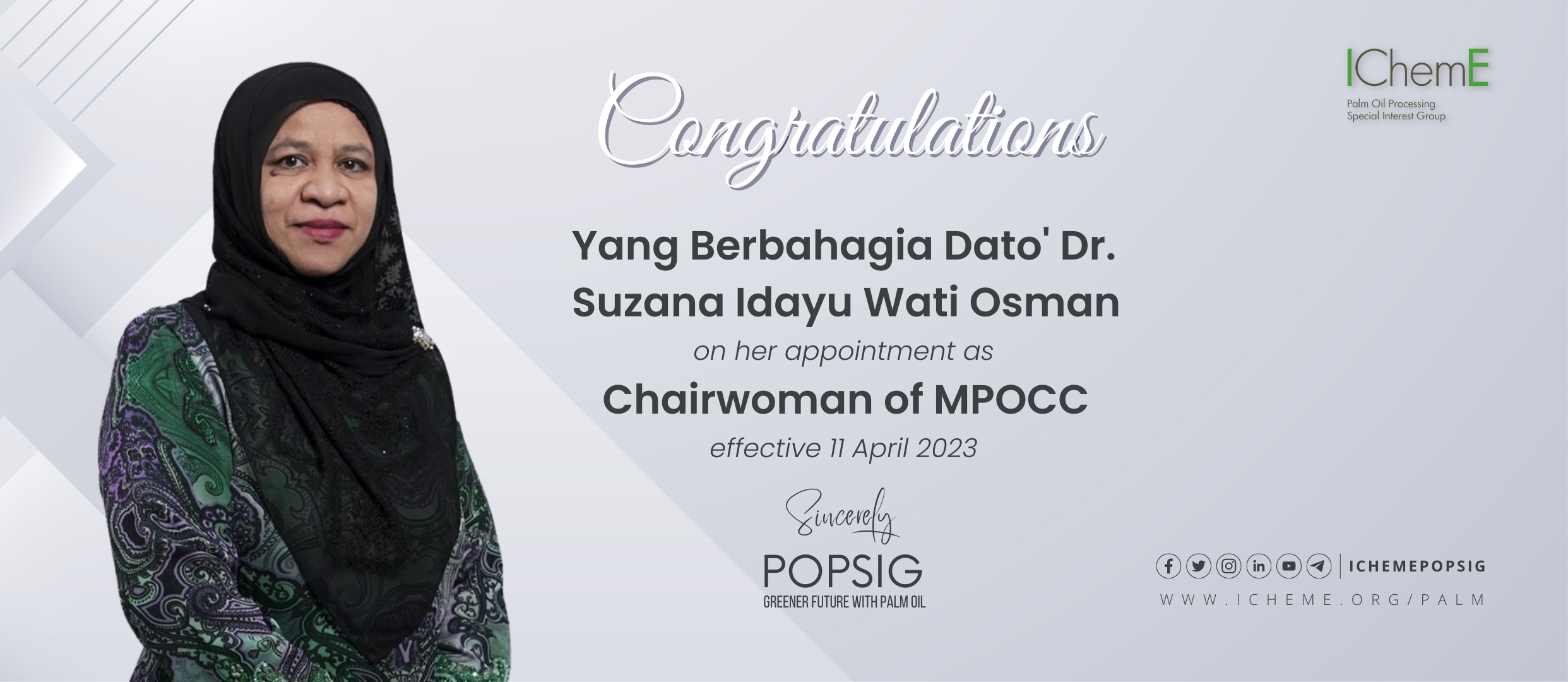 Congratulatory Note to YBhg. Dato' Dr. Suzana Idayu Wati Osman