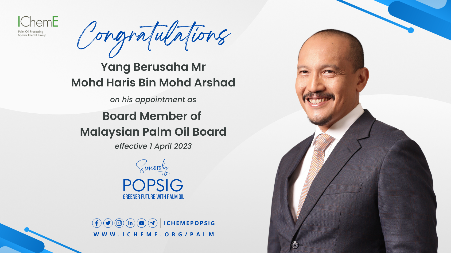 Congratulatory Note to YBrs Mr Mohd Haris Bin Mohd Arshad