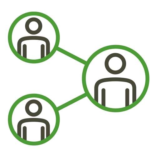 Line drawing of connected circles containing a person