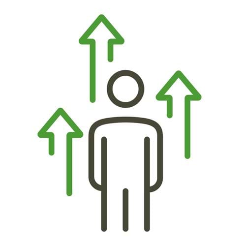 Line drawing of arrows pointing up around the shape of a person