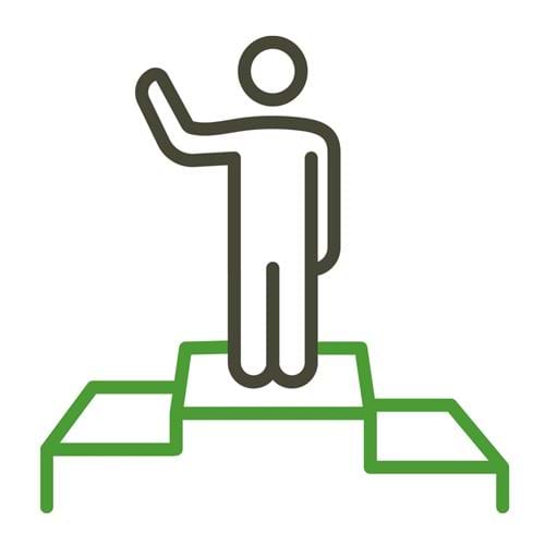 Line drawing of person on podium